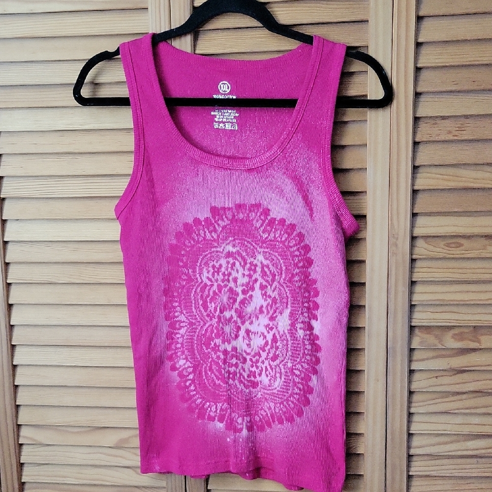 Studio 3 Handmade Bleach Tie Dye Tank Top Pink Mandala Boho Festival Cotton XL